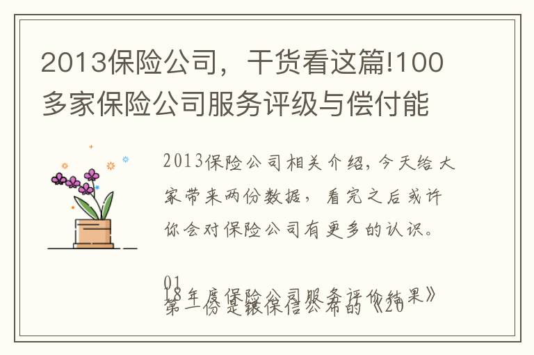 2013保险公司，干货看这篇!100多家保险公司服务评级与偿付能力排名