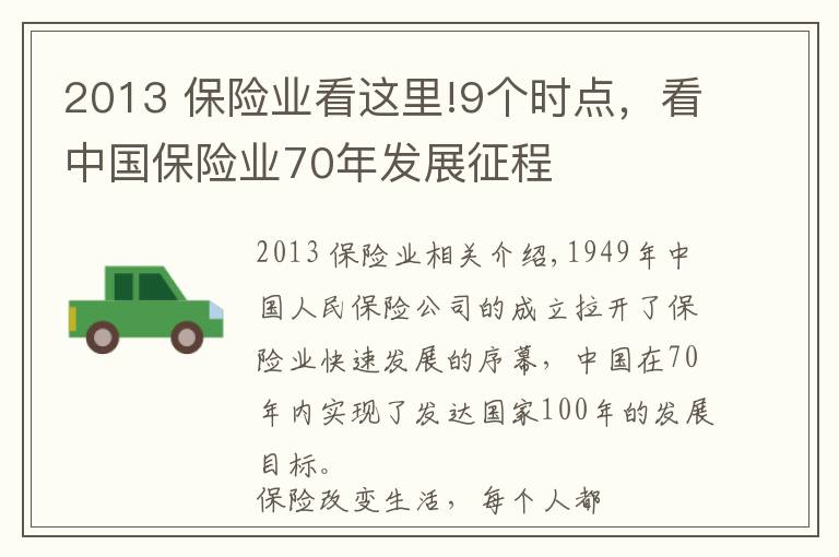 2013 保险业看这里!9个时点，看中国保险业70年发展征程