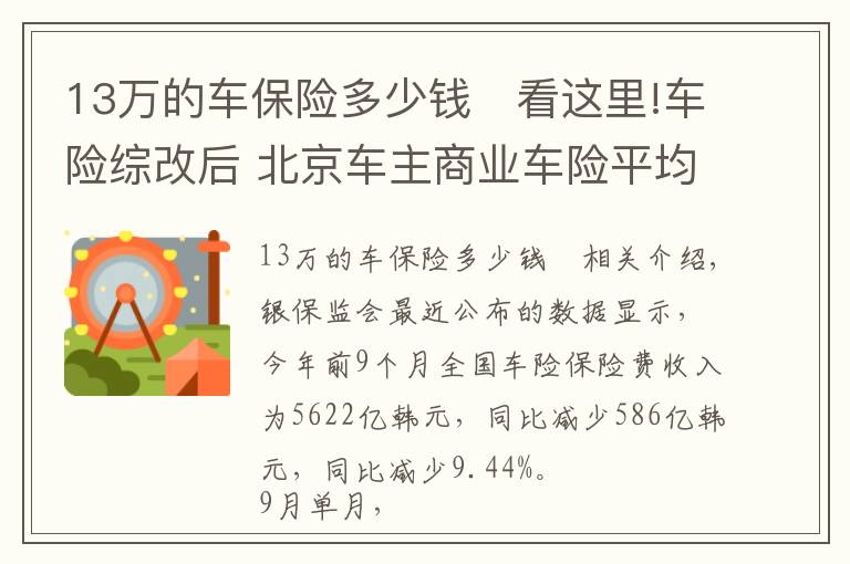 13万的车保险多少钱	看这里!车险综改后 北京车主商业车险平均少花715元 较改革前下降20%