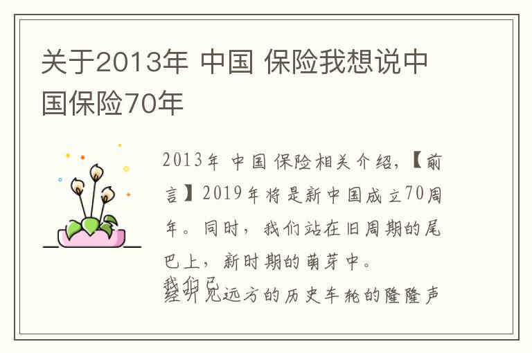 关于2013年 中国 保险我想说中国保险70年