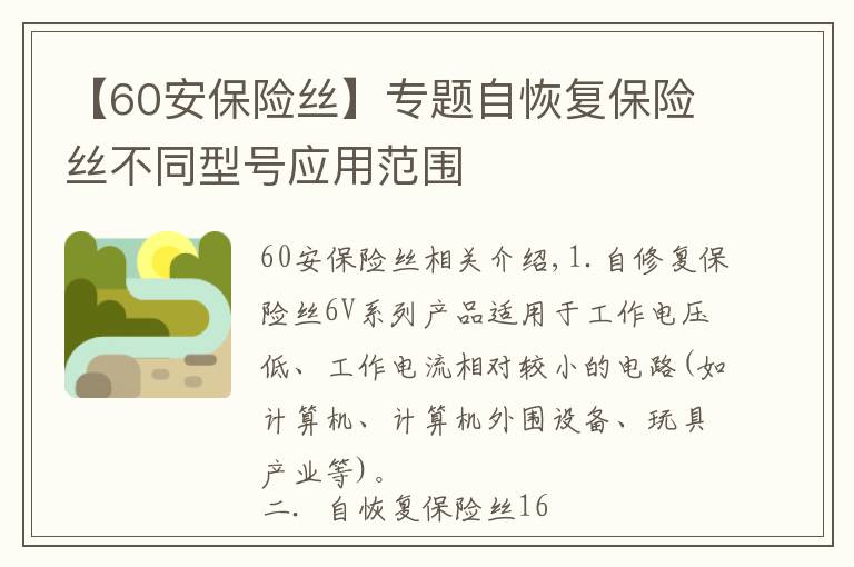 【60安保险丝】专题自恢复保险丝不同型号应用范围