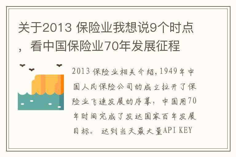 关于2013 保险业我想说9个时点，看中国保险业70年发展征程
