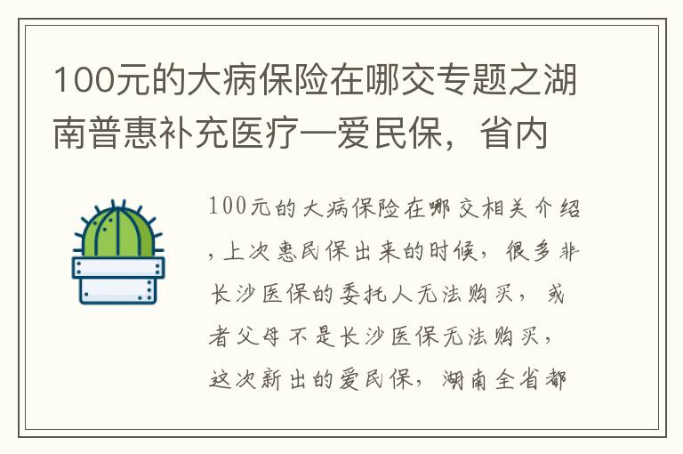 100元的大病保险在哪交专题之湖南普惠补充医疗—爱民保，省内均可购买