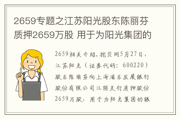 2659专题之江苏阳光股东陈丽芬质押2659万股 用于为阳光集团的银行借款提供担保