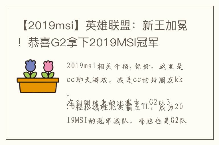 【2019msi】英雄联盟：新王加冕！恭喜G2拿下2019MSI冠军