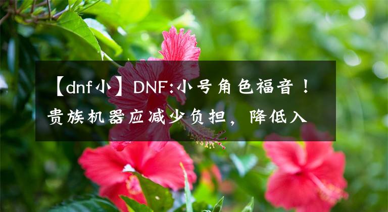 【dnf小】DNF:小号角色福音！贵族机器应减少负担，降低入场名望，优化复印过程