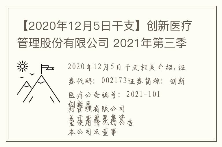 【2020年12月5日干支】创新医疗管理股份有限公司 2021年第三季度报告
