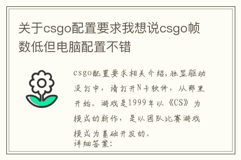 关于csgo配置要求我想说csgo帧数低但电脑配置不错