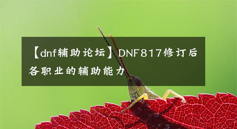 【dnf辅助论坛】DNF817修订后各职业的辅助能力