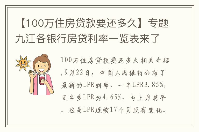 【100万住房贷款要还多久】专题九江各银行房贷利率一览表来了！买房必看