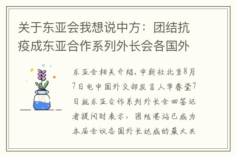 关于东亚会我想说中方：团结抗疫成东亚合作系列外长会各国外长们达成的最大共识