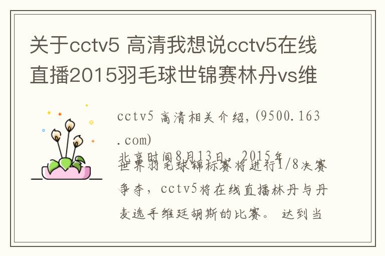 关于cctv5 高清我想说cctv5在线直播2015羽毛球世锦赛林丹vs维廷胡斯
