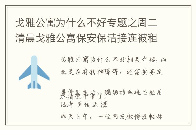 戈雅公寓为什么不好专题之周二清晨戈雅公寓保安保洁接连被租客砍伤