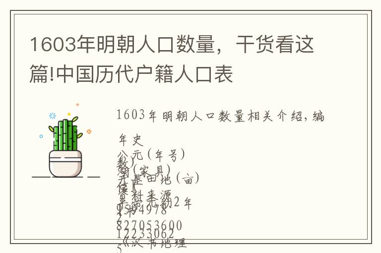 1603年明朝人口数量，干货看这篇!中国历代户籍人口表