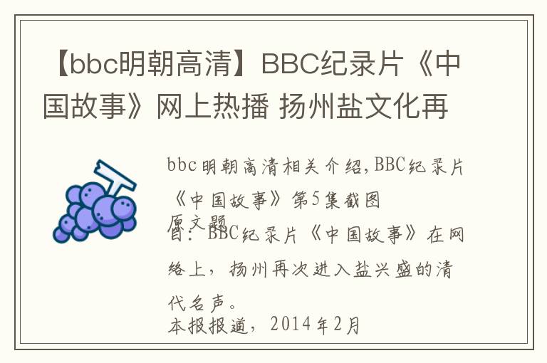 【bbc明朝高清】BBC纪录片《中国故事》网上热播 扬州盐文化再度入境