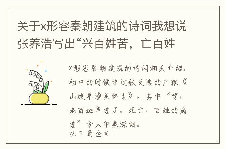 关于x形容秦朝建筑的诗词我想说张养浩写出“兴百姓苦，亡百姓苦”之后，还有一首《骊山怀古》