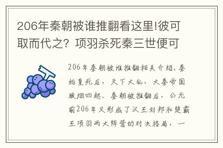 206年秦朝被谁推翻看这里!彼可取而代之？项羽杀死秦三世便可取而代之，可他为啥开历史倒车