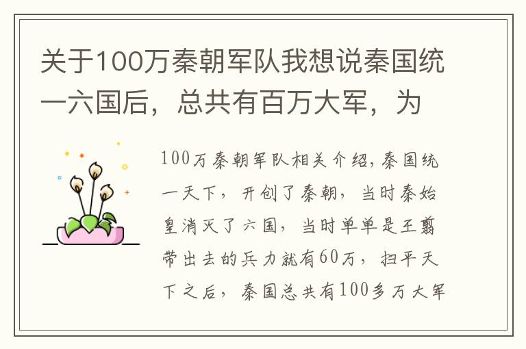 关于100万秦朝军队我想说秦国统一六国后，总共有百万大军，为何到秦二世时只剩20万？