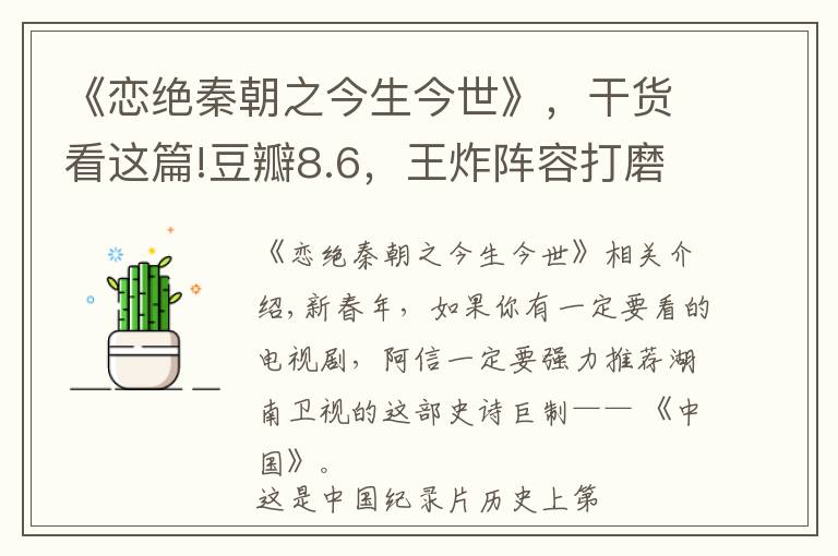 《恋绝秦朝之今生今世》，干货看这篇!豆瓣8.6，王炸阵容打磨5年：这部纪录片，拍出了中国历史的极致美