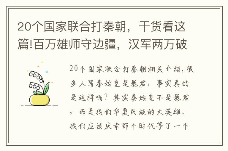 20个国家联合打秦朝，干货看这篇!百万雄师守边疆，汉军两万破咸阳，秦始皇你可后悔？