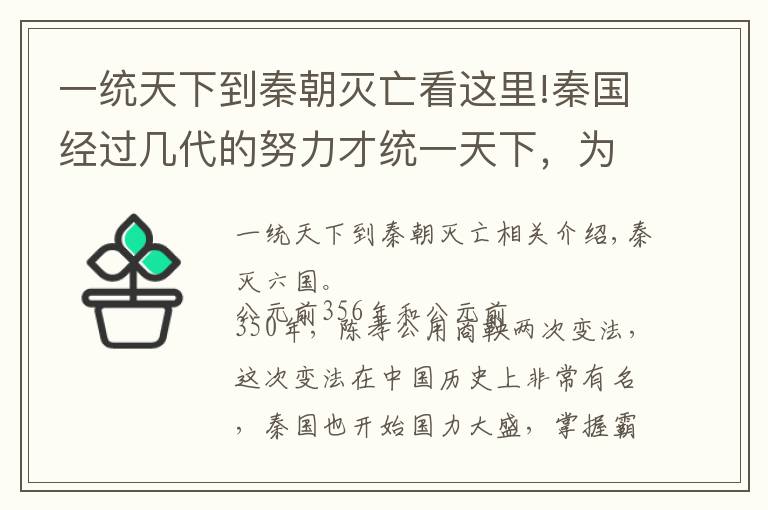 一统天下到秦朝灭亡看这里!秦国经过几代的努力才统一天下，为何灭亡如此迅速呢？