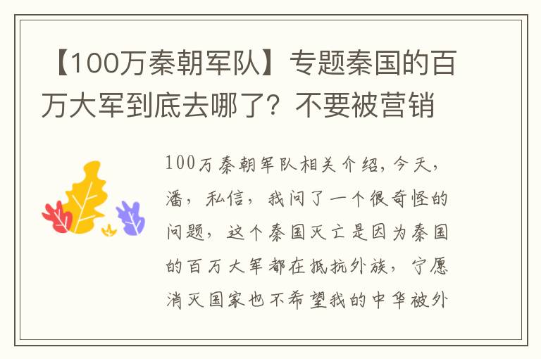 【100万秦朝军队】专题秦国的百万大军到底去哪了？不要被营销号忽悠了