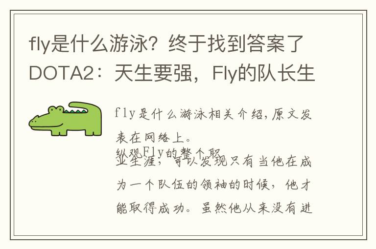 fly是什么游泳？终于找到答案了DOTA2：天生要强，Fly的队长生涯