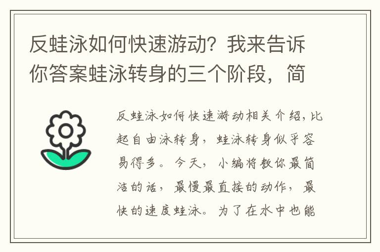 反蛙泳如何快速游动？我来告诉你答案蛙泳转身的三个阶段，简单快速教会你蛙泳转身