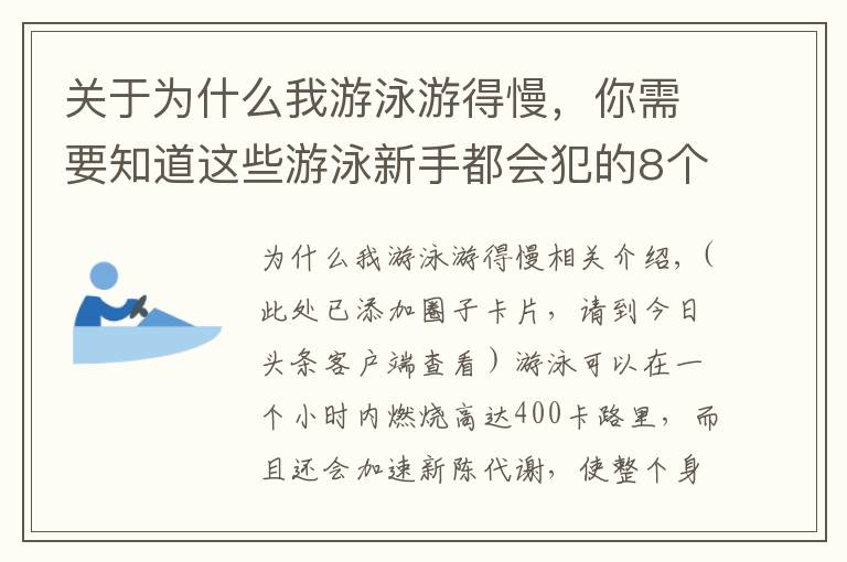 关于为什么我游泳游得慢，你需要知道这些游泳新手都会犯的8个错误，到底该如何修正？