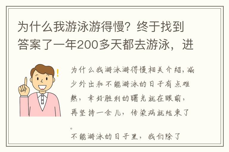 为什么我游泳游得慢？终于找到答案了一年200多天都去游泳，进步却比别人慢？「随意游」是大忌