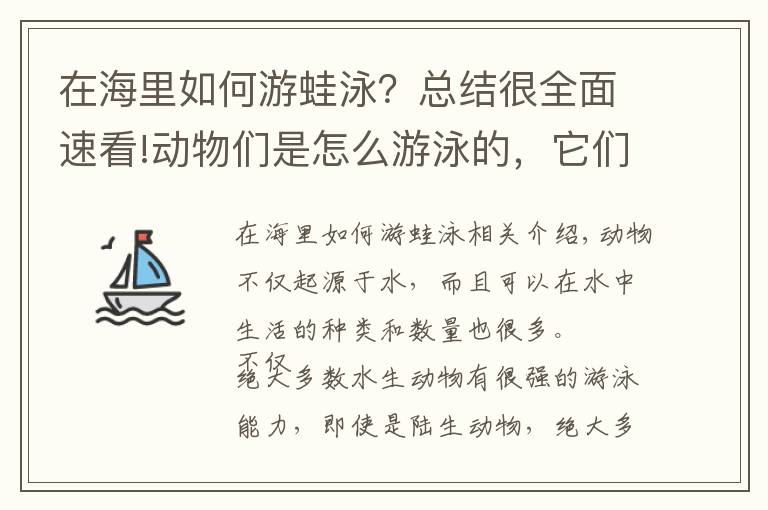 在海里如何游蛙泳？总结很全面速看!动物们是怎么游泳的，它们游泳都会使用什么“特殊”技巧？