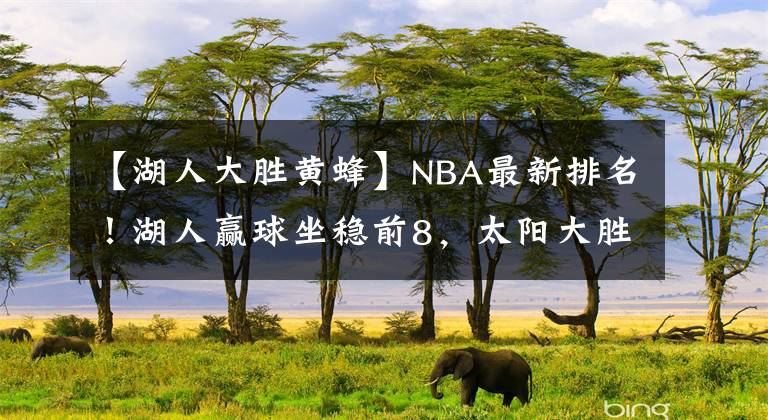 【湖人大胜黄蜂】NBA最新排名！湖人赢球坐稳前8，太阳大胜追近勇士，东部黑马复苏