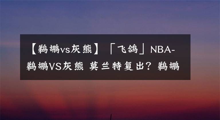 【鹈鹕vs灰熊】「飞鸽」NBA-鹈鹕VS灰熊 莫兰特复出？鹈鹕稳了！