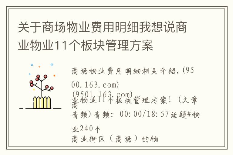 关于商场物业费用明细我想说商业物业11个板块管理方案