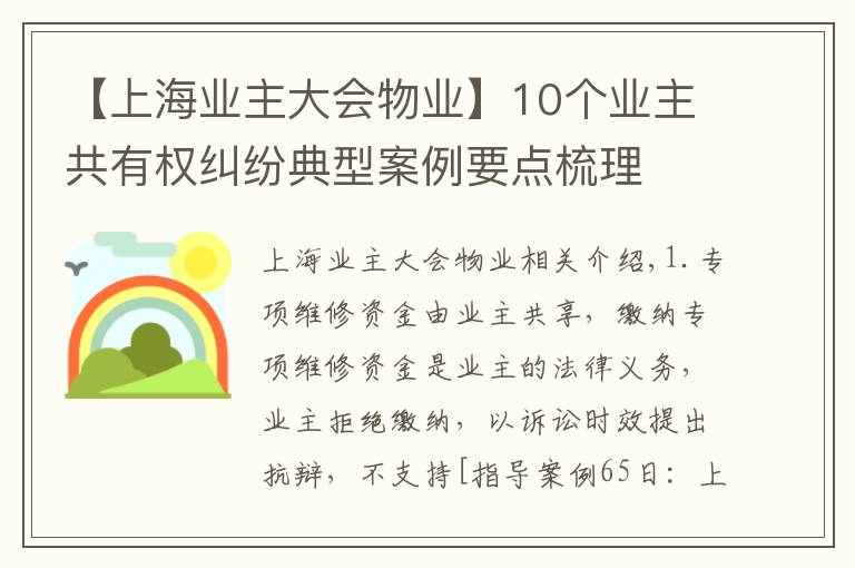 【上海业主大会物业】10个业主共有权纠纷典型案例要点梳理