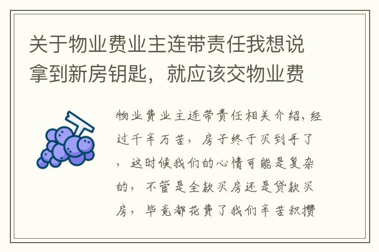 关于物业费业主连带责任我想说拿到新房钥匙，就应该交物业费？别积极地交，再等等