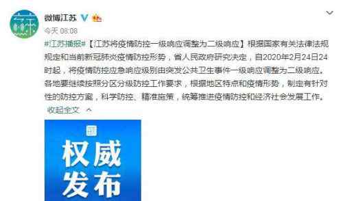 二级响应是什么意思 江苏省一级响应调整为二级怎么回事？江苏一级响应调整为二级意味着什么