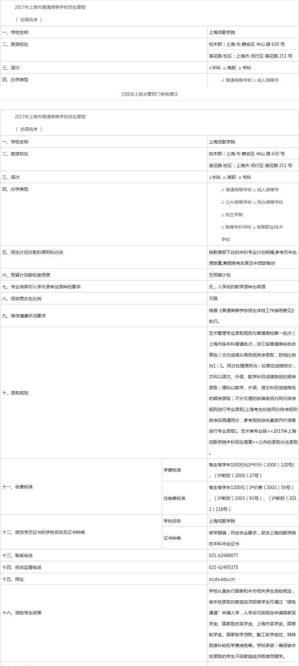 上海戏剧学院招生要求 2017上海戏剧学院招生简章