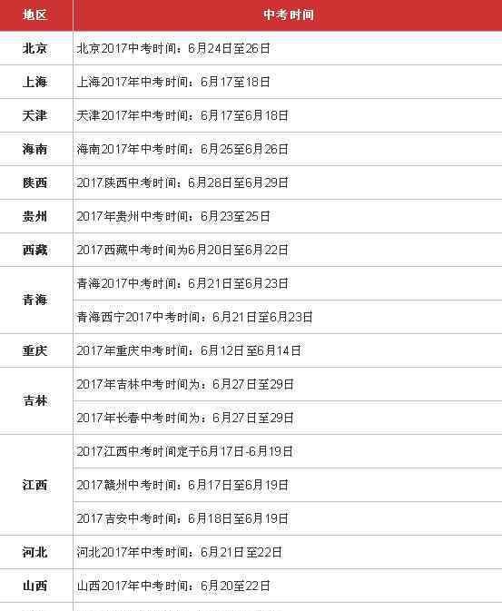 中考是几月几号 2017年全国中考时间安排 各省2017年中考时间是几月几号汇总