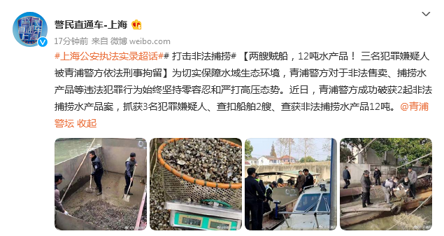 两艘贼船 12吨水产品！ 三名犯罪嫌疑人被上海青浦警方依法刑事拘留