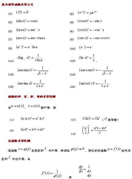 数学导数公式 高中数学导数的基本公式