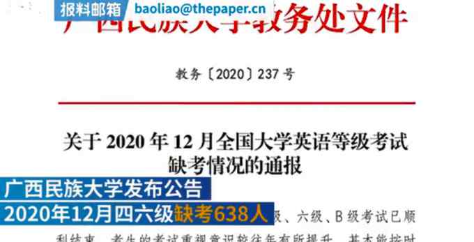 广西一高校英语四六级638人缺考 校方：极大浪费考位资源