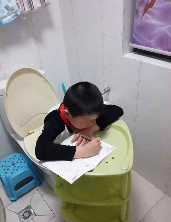写作业的图片 杭州一小朋友坐马桶上做作业 照片笑晕朋友圈