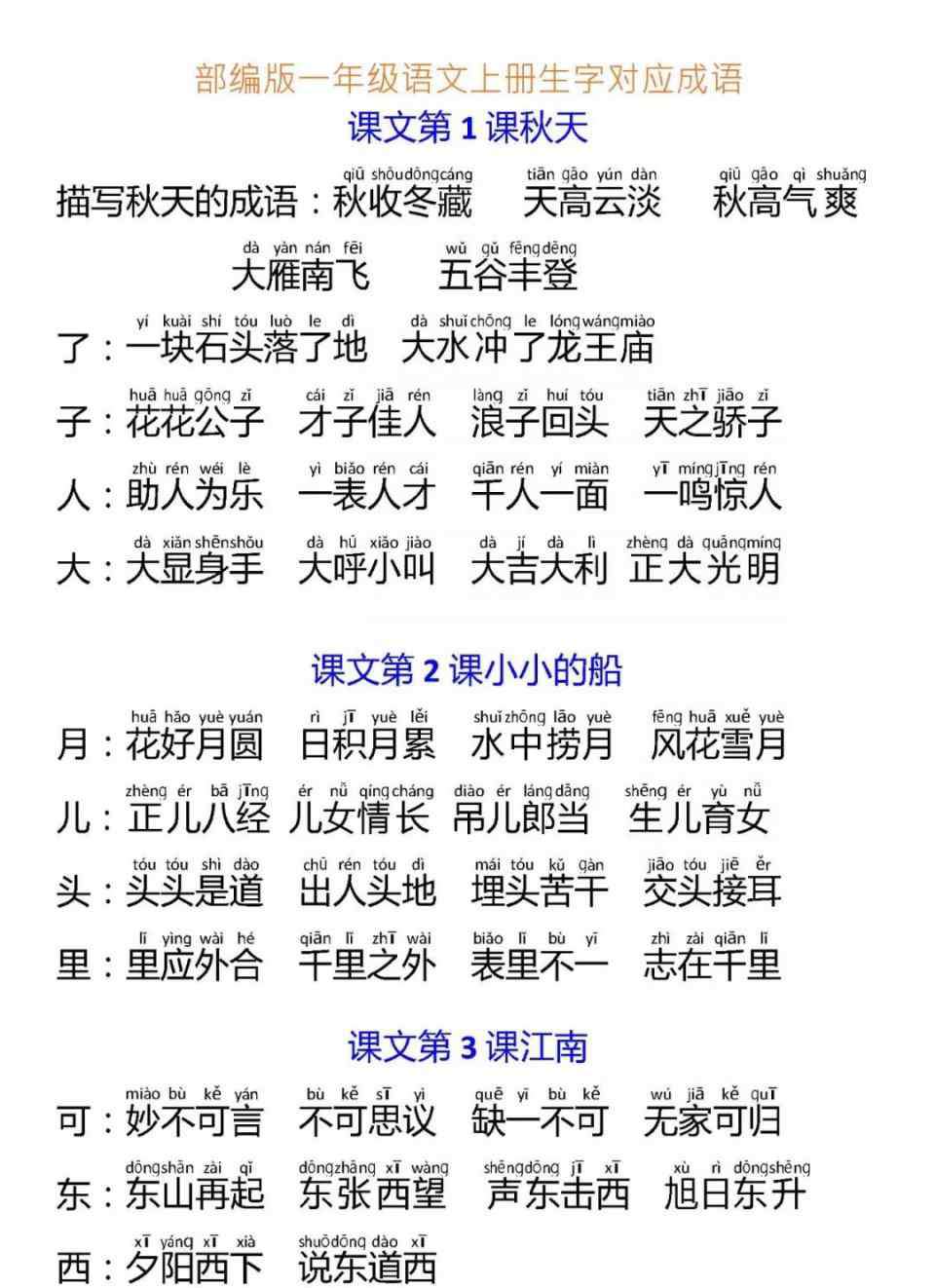 一年级语文上册生字 部编一年级语文上册生字对应成语汇总丨可下载打印