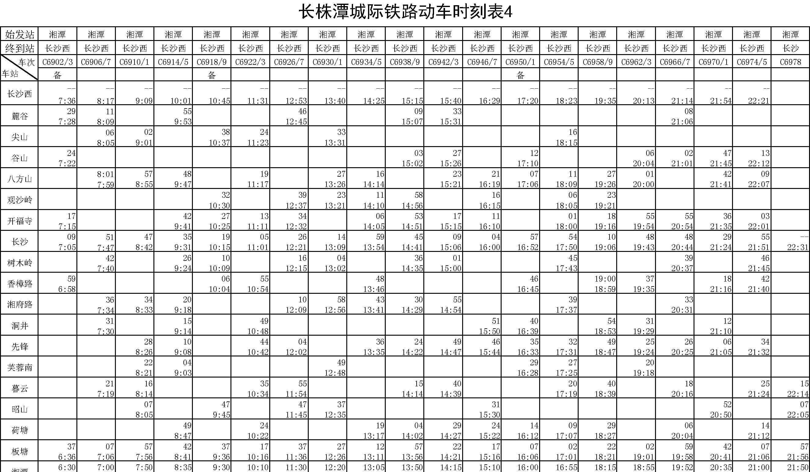 火车时间表查询长株潭城际铁路列车时刻表查询途经站点具体路线图