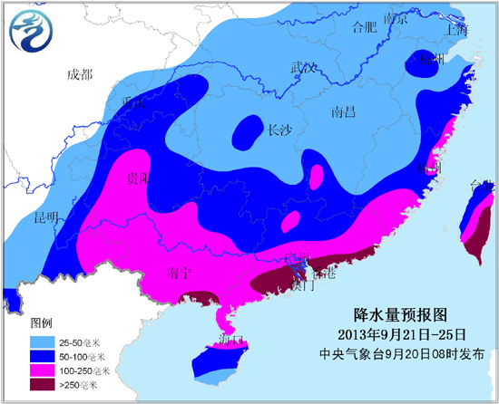 19号台风天兔降水量预报图 9月20日8时