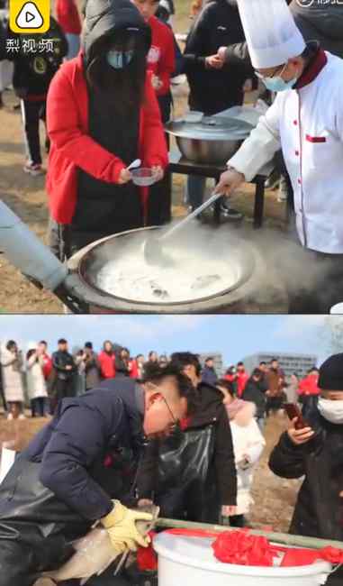 高校捞400斤鱼为师生做全鱼宴 学生抱鱼王“跃龙门” 网友羡慕！