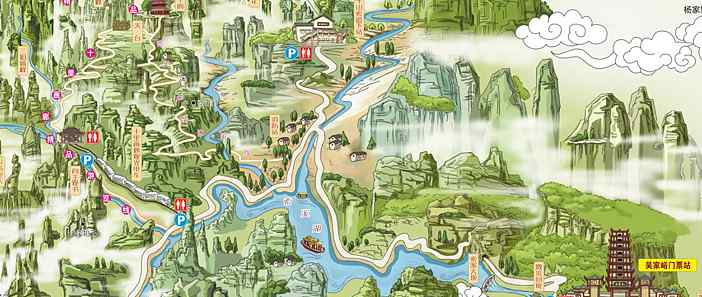 武陵源地图 张家界武陵源旅游手绘地图——大地手绘地图出品