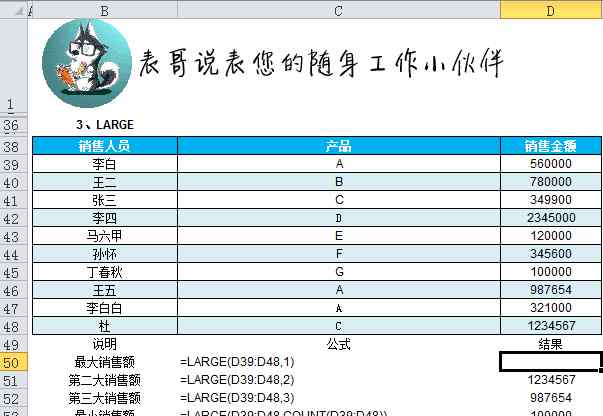 large函数 求一组数中第几大数公式LARGE的用法及动画演示