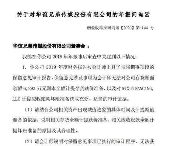 华谊兄弟收问询函 具体什么情况问询函内容是什么